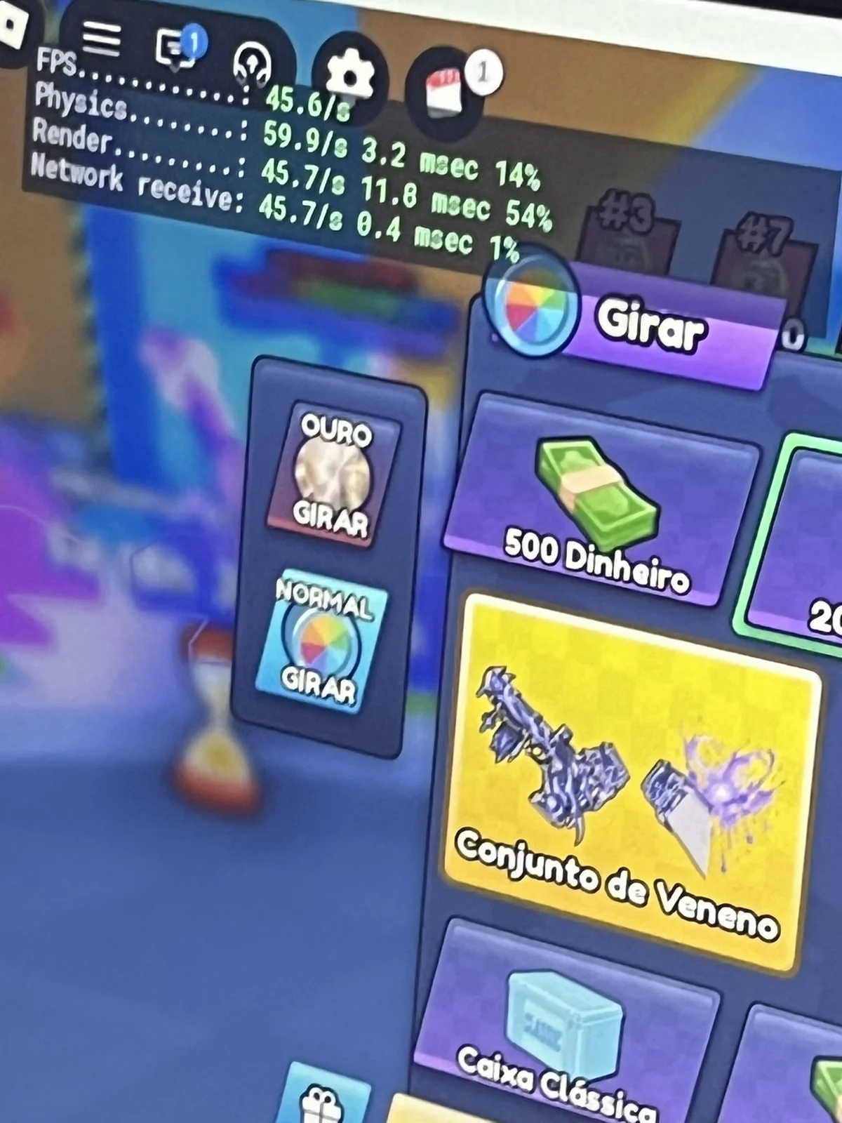 Captura de jogo com contador de 45,6 FPS e menu aberto
