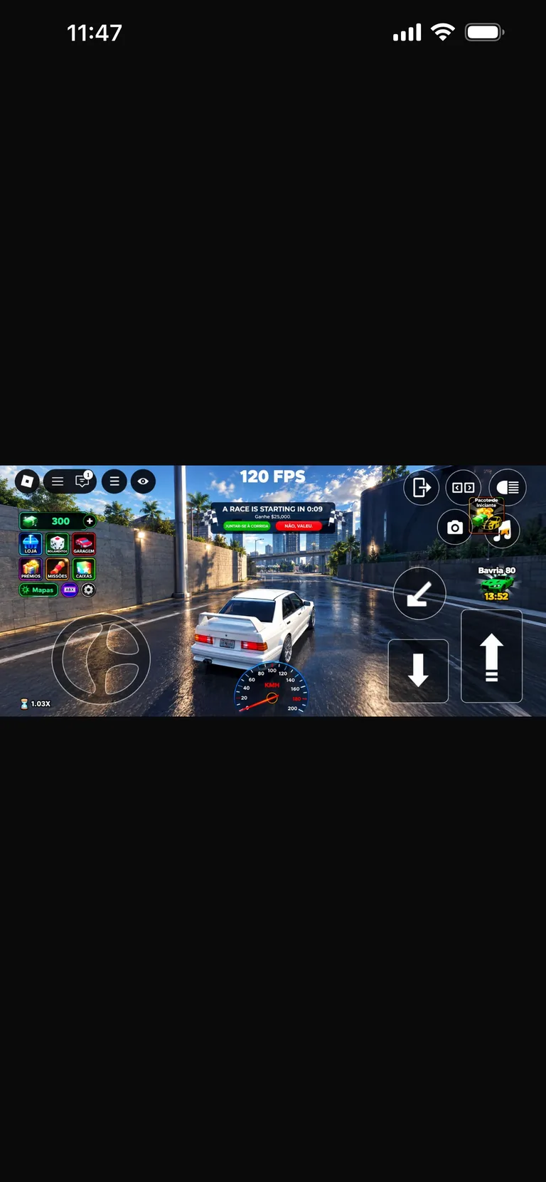 Captura posterior do jogo no iPad, a indicar 120 FPS
