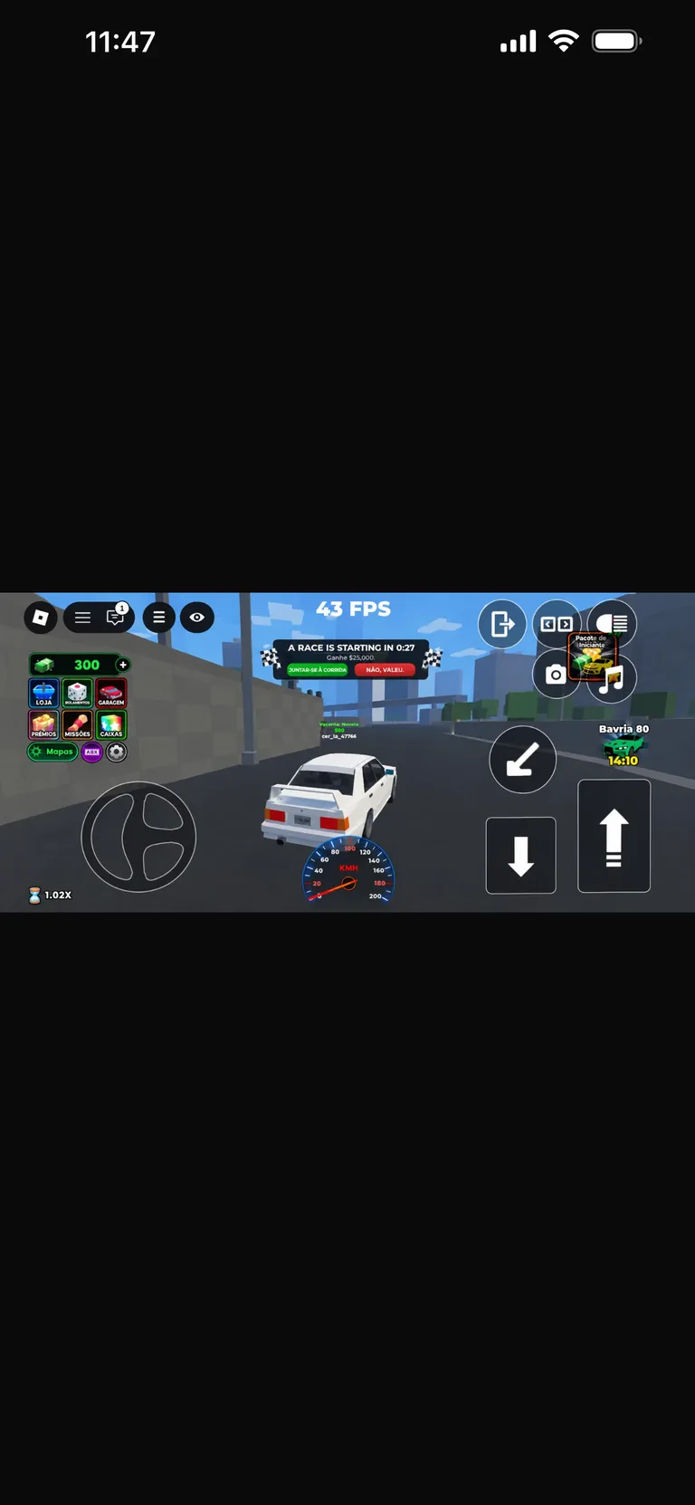 Captura anterior do jogo no iPad, a indicar 43 FPS